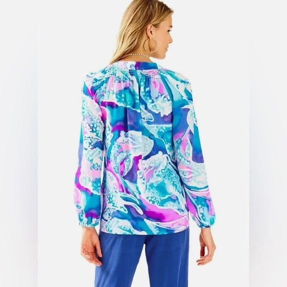 Lilly Pulitzer Elsa Purple Opal Swell Aquainted Blouse Size Small - Picture 2 of 8